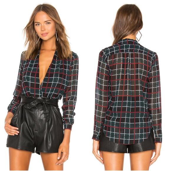 Lovers + Friends Red Green Plaid The Get Down Blouse - Picture 1 of 9